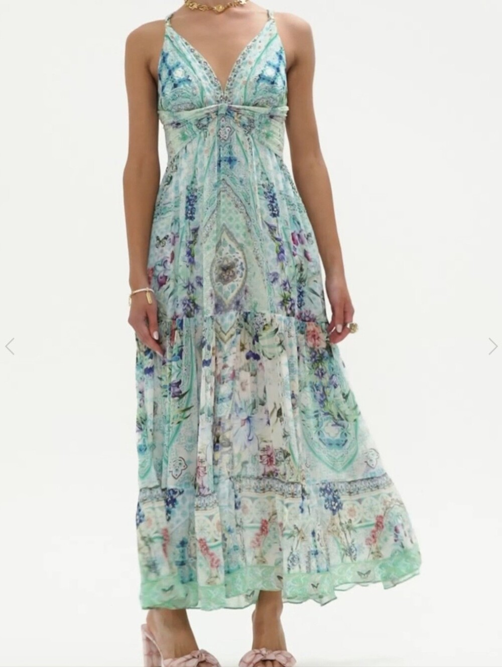 Camilla Crystal-Embellished Silk Maxi Dress Sunrise In Sintra Large NWT